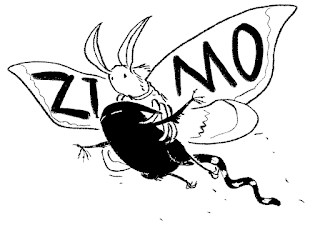 Le papillon du Zine Month transportant dans les airs la créature du Zine Month