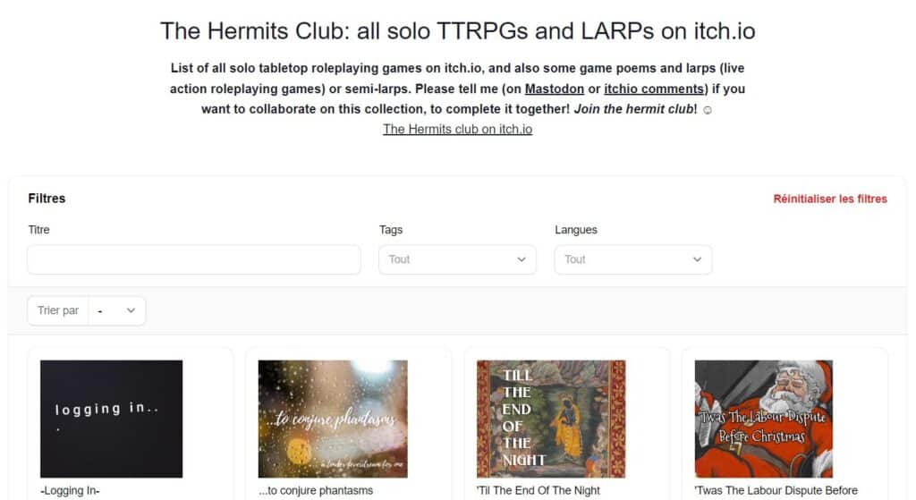 Rechercher des JDR solos sur itch.io